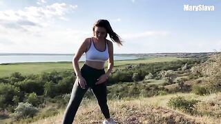 A girl was having training outdoors and got fucked hard