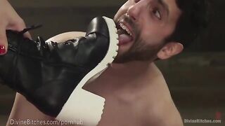 The muscular dominatrix beats and dominates her slaveboy in HD