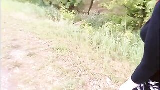 An Asian girl gets fucked outdoors by the first comer in a new city
