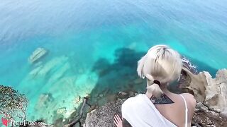 A cute girl passionately sucks her ex-boyfriend's dick on the shore