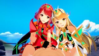 Pyra and Mythra enjoy a threesome in this 3D hentai