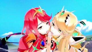 Pyra and Mythra enjoy a threesome in this 3D hentai