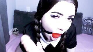 Wednesday Addams gets fucked by a dildo and cum on her face