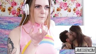 Carly Rae Summers reacts to intense James Deen and Sara Luvv scenes