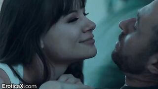 The cute couple has a sensual sex right in the kitchen, showcasing their passionate connection
