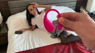 A girl is being controlled by a guy in an intimate way again