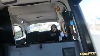 Fake taxi ride with Sabien Demonia in fishnets ends dirty