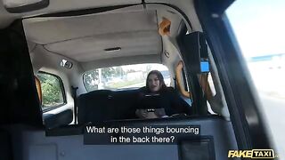 Fake taxi ride with Sabien Demonia in fishnets ends dirty