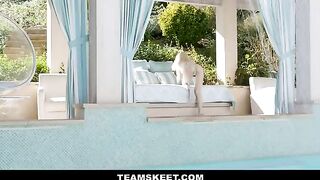 Skinny yoga girl Lola Fae gets her tight pussy railed by the pool
