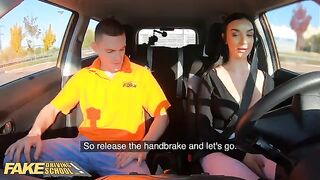 Fake instructor cheats with hot student in a car, wild ride!