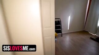 Guy interrupted sexy step sister, who was showing her boobs to fans on camera