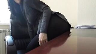 Mini Diva masturbates in the office, taking big risks with her toy
