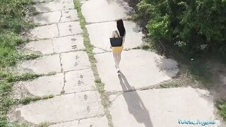 The guy with the camera spies on a babe taking a piss and fucks her