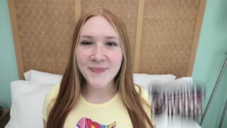 Young redhead with freckles and ginger pubes gets fucked on camera in POV style