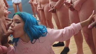 Min Galilea swallows a huge amount of cum in a mouthful bukkake