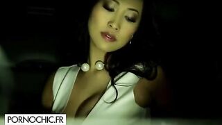 Brunette hottie Sharon Lee enjoys intense anal sex in stockings, showcasing her stunning Vietnamese descent and busty allure