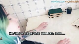 The schoolgirl was fucked by her teacher in the ass