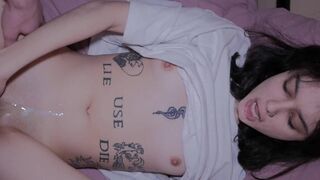 A man with a tattoo fucked his cute girl in missionary position