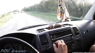 Horny hitchhiker Little Caprice got banged in the car and received a cumshot on her face