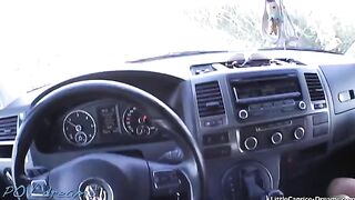 Horny hitchhiker Little Caprice got banged in the car and received a cumshot on her face