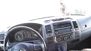 Horny hitchhiker Little Caprice got banged in the car and received a cumshot on her face