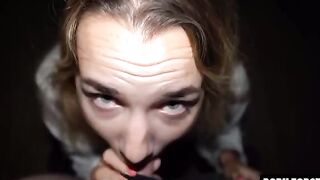 Cute girl swallows the huge load after doggy style sex - Mona Blue