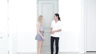 Skinny blonde Madison Summers in passionate kitchen sex, showcasing intense desire