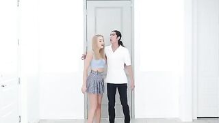 Skinny blonde Madison Summers in passionate kitchen sex, showcasing intense desire
