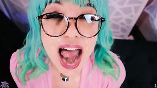 A cute nerdy girl gets her face covered with cum in a hot facial compilation