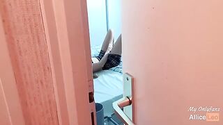 I spy on my stepsister as she masturbates, then offer her my cock and she accepts!