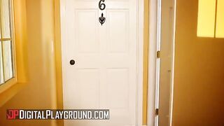 A couple, Scarlet Red and Clover, makes love while their neighbor masturbates
