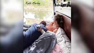 Camping with a hot brunette, real orgasm in nature