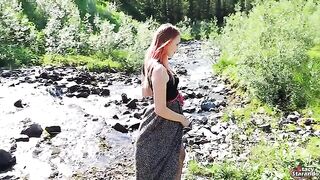 A teen redhead girl tried to be a slut and get fucked outdoors