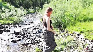 A teen redhead girl tried to be a slut and get fucked outdoors