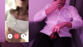 The guy broke his rule and cum in the girl's pussy during a video call