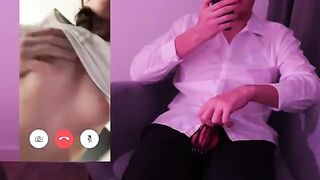 The guy broke his rule and cum in the girl's pussy during a video call