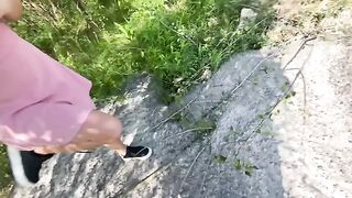 A guy picked up a girl and she showed her wet pussy