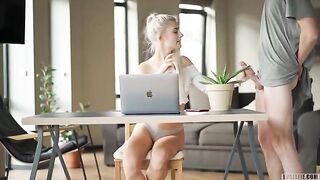 Eva Elfie teaches a zoom class and gets intimate with her student in a steamy scene