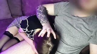 the girl was petting with a guy and got fucked in the mouth