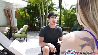 She got caught with a guy and now she is giving him a blowjob to keep him quiet