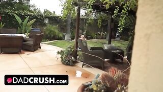 Fit and sexy stepdaughter lets pervert stepdad finger and fuck her pussy by the pool
