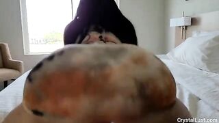 Naughty IG model invites Papi to her hotel room to cover her big Latin ass with cum