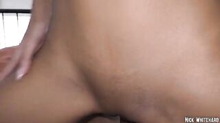 Black Asian teen Lia Lin shows off her sexy slim waist and round ass
