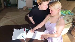 The baby did not pass the subject, so she had to fuck with a tutor