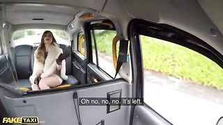 A naughty woman gets fucked by the taxi driver in his fake taxi
