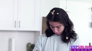 The young guy fucks with his hot step sister Kyler Quinn in the kitchen