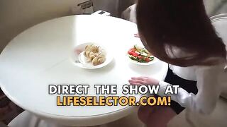 A sexy petite brunette gets fucked after a hard day's work