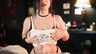 Goth slut uses her huge boobs to milk a cock and twerks
