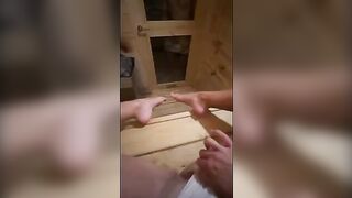 This guy masturbates while in sauna... I saw him and I sucked him off until he came