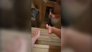 This guy masturbates while in sauna... I saw him and I sucked him off until he came